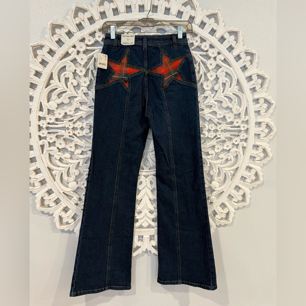NWT Free People Firecracker Jeans Holiday Tartan Jeans! Size 27